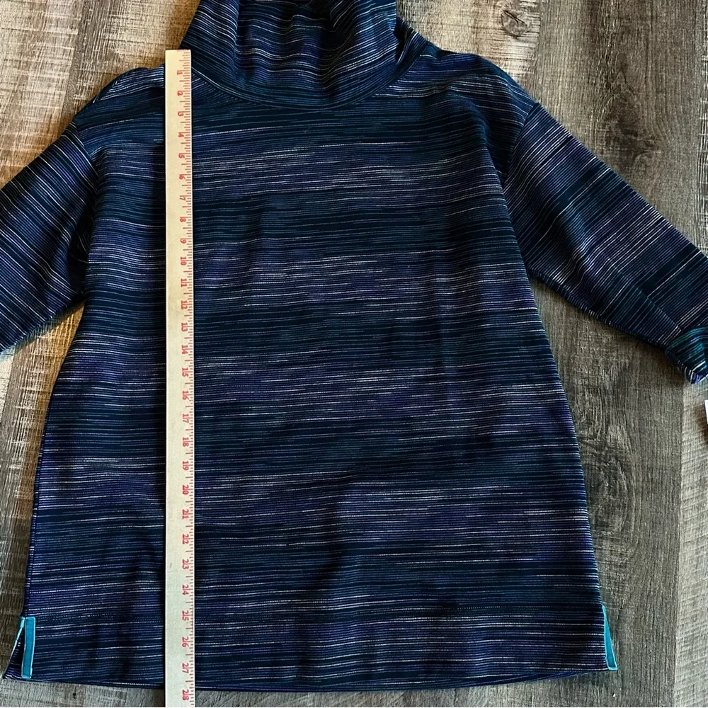 NWT T by Talbots Tunic Top in 1XP Blue Print Cowl Neck Long‎ Sleeve Textured